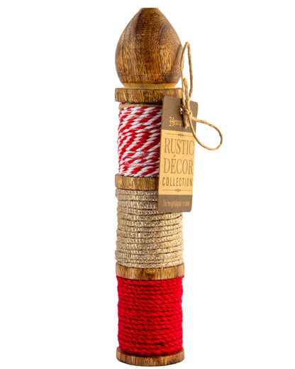 Rustic Décor Tall Wood Bobbins with Jute Cord