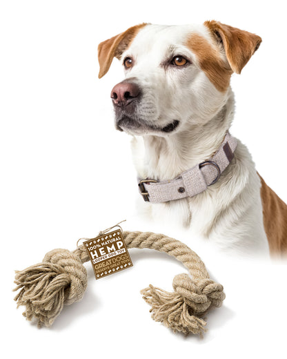 Hemp Pet Collar &amp; Rope Pull Toy Bundle