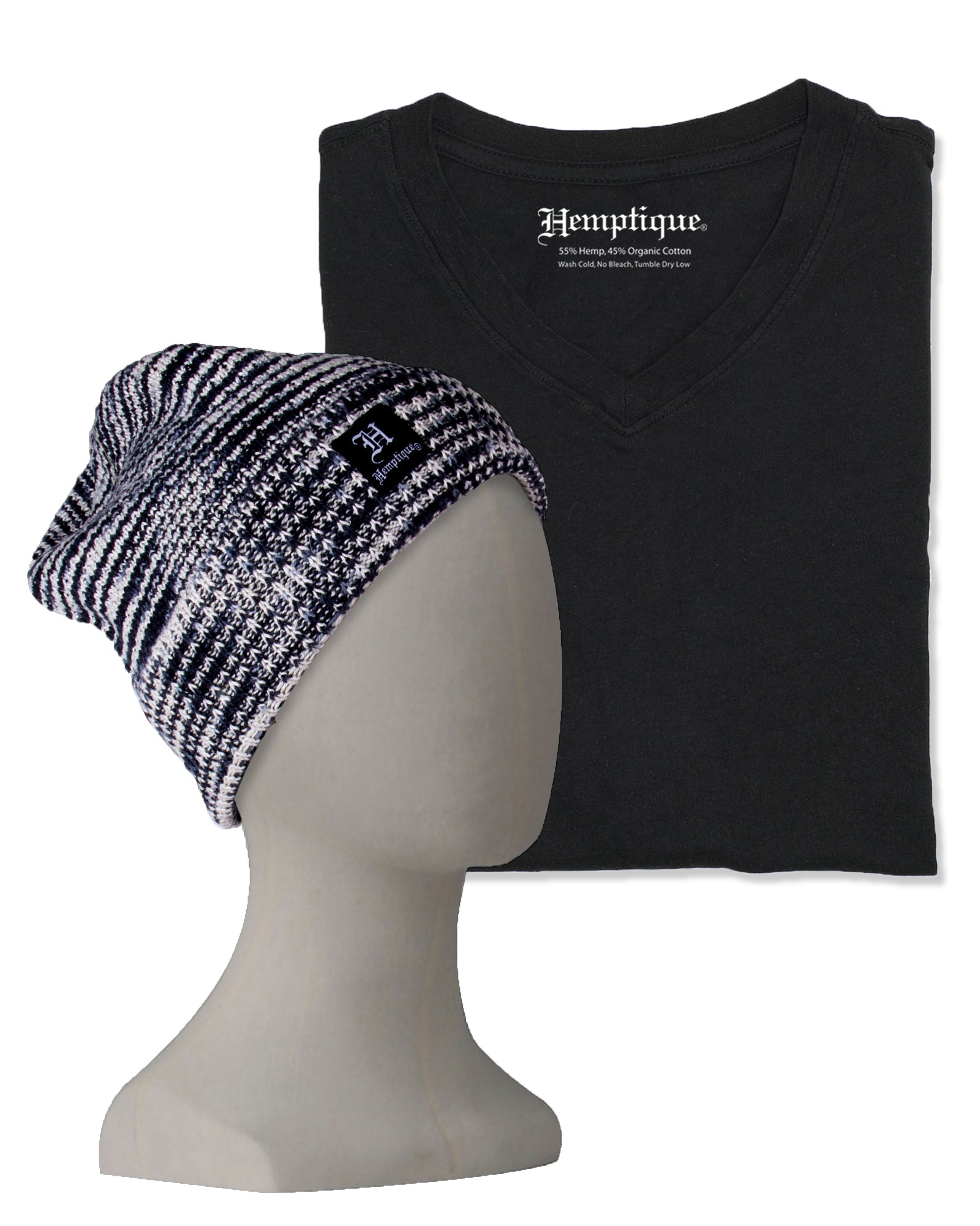 Hemp Blank V-Neck T-Shirt &amp; Short Beanie Bundle