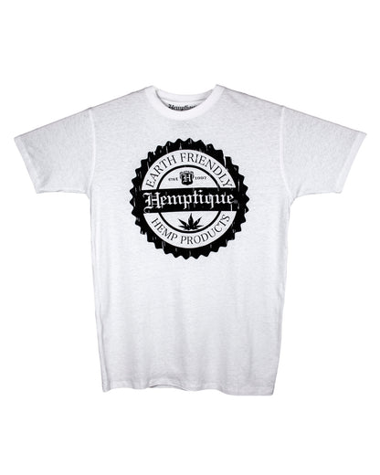 White Hemp T-Shirt - Hemptique Crest Design